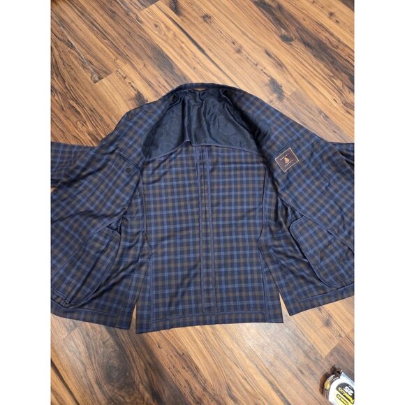 ROBERT TALBOTT Sport Coat Carmel Sz 46T Blue Plaid 100% Wool Paisley Lined - Picture 7 of 15